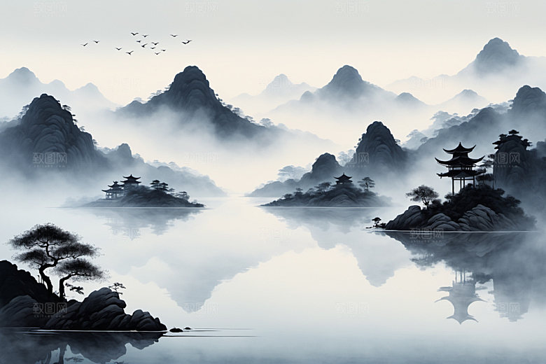水墨意境山水装饰画