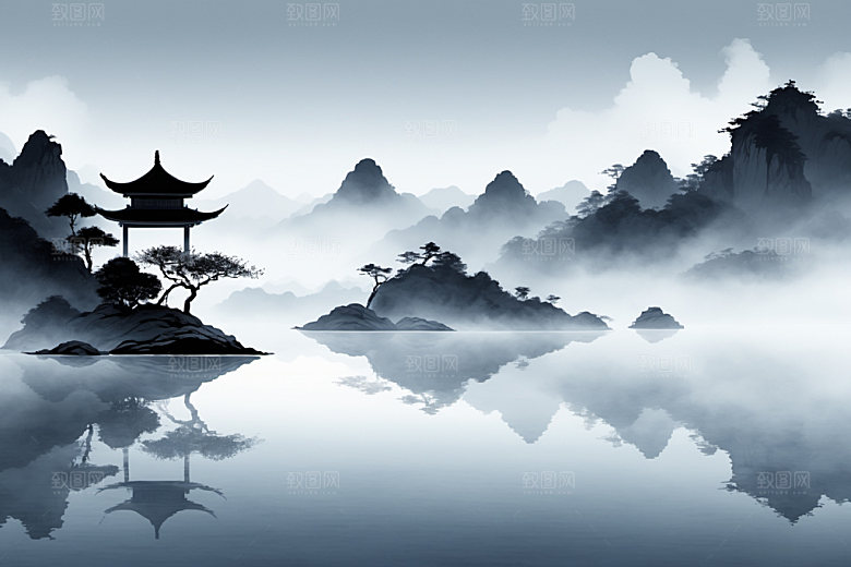 水墨山水细腻装饰画