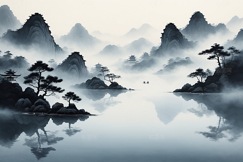 水墨细腻山水装饰画