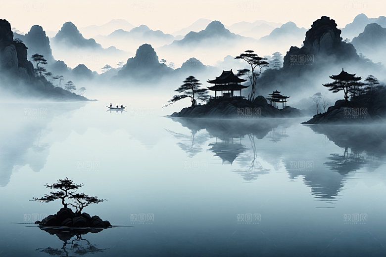 水墨山水细腻装饰画