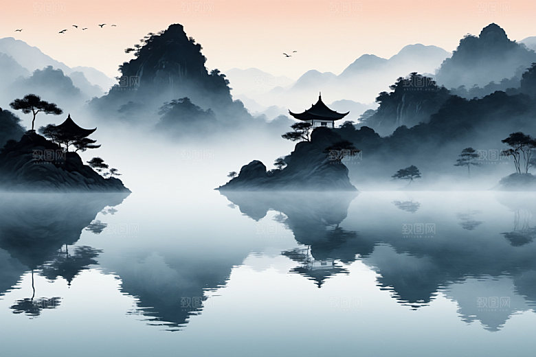 水墨唯美国画装饰画