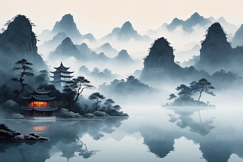 水墨唯美细腻装饰画