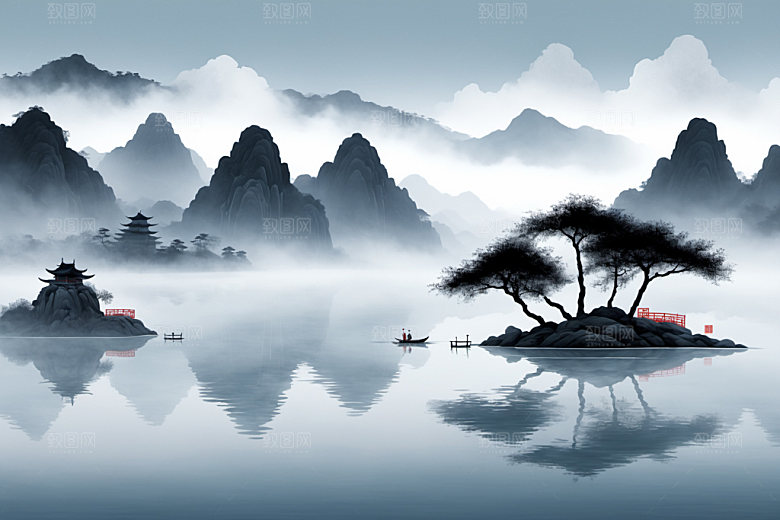 水墨国画山水装饰画