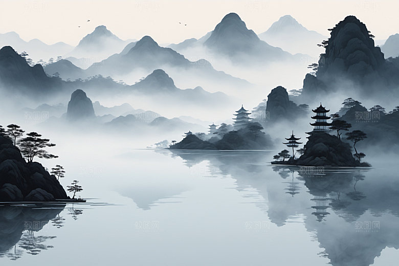 水墨细腻唯美装饰画