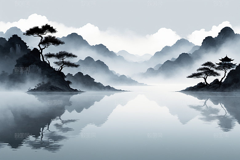 水墨唯美细腻装饰画