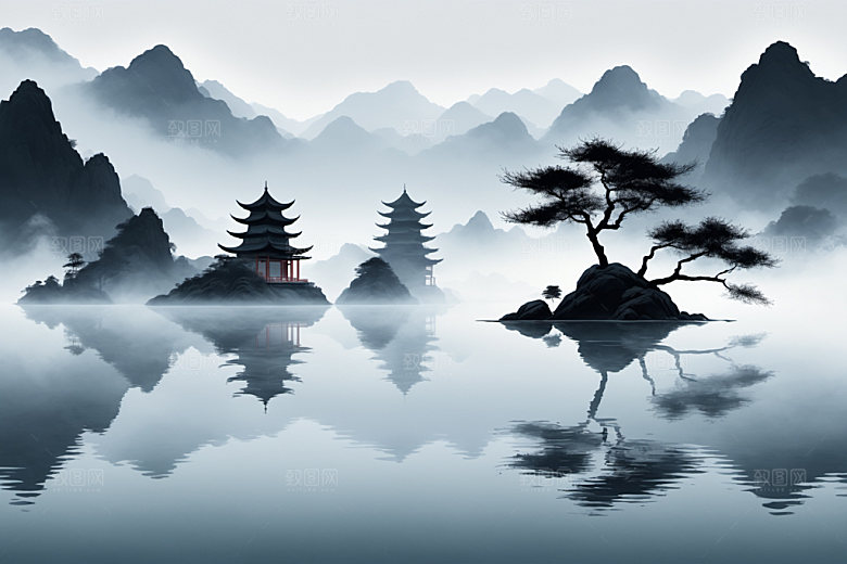 水墨写意山水装饰画