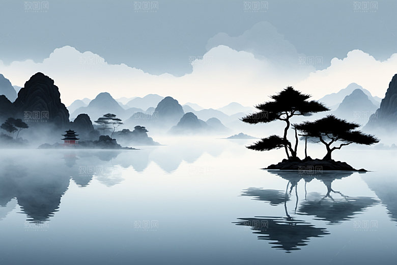 水墨唯美细腻装饰画