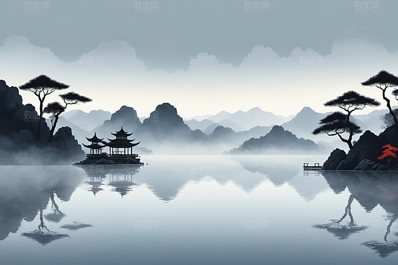 水墨写意山水装饰画