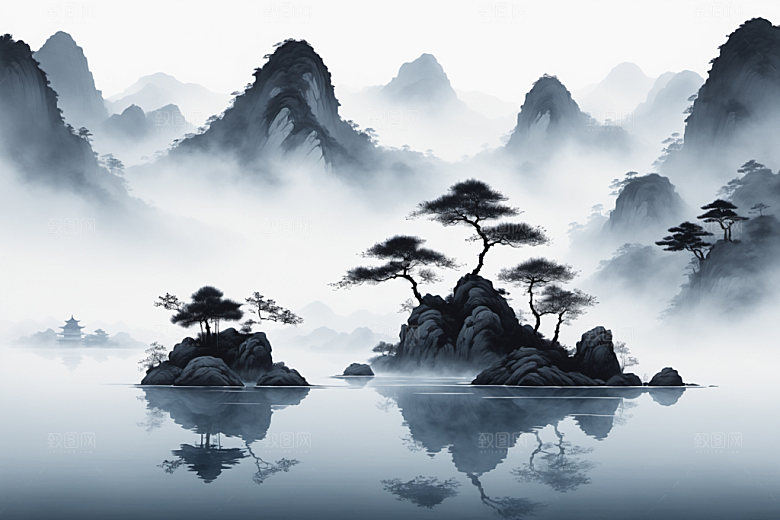 水墨细腻山水装饰画
