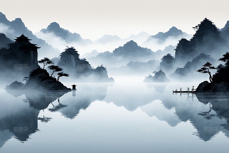 水墨中国风山水装饰画