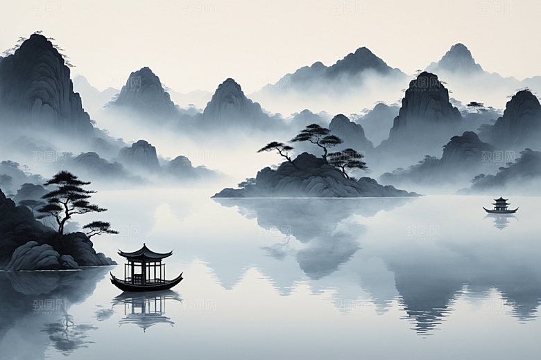 水墨唯美细腻装饰画