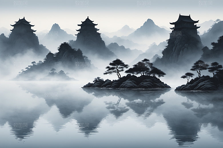 水墨唯美细腻装饰画
