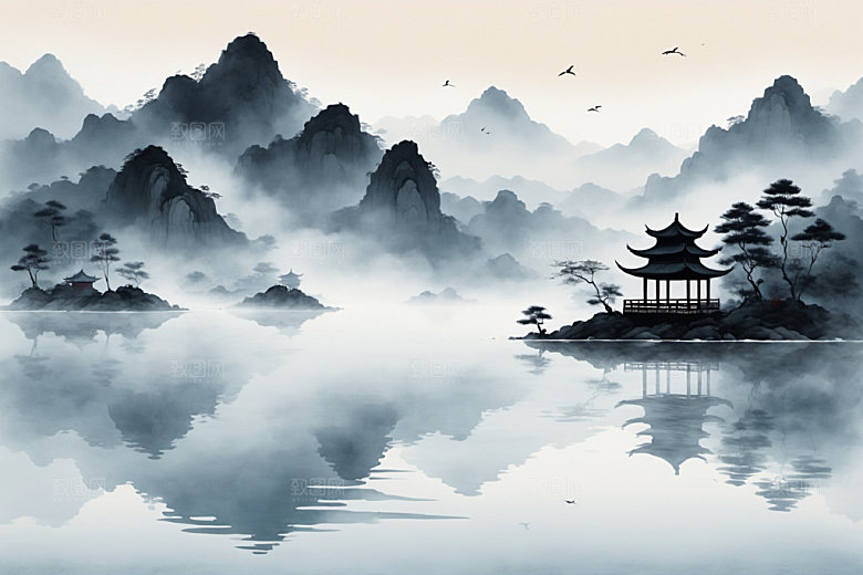 水墨细腻山水装饰画
