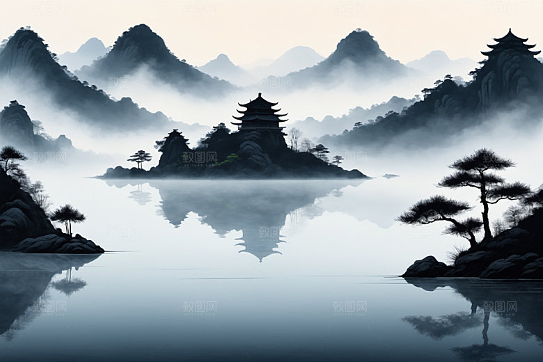 水墨山水意境装饰画