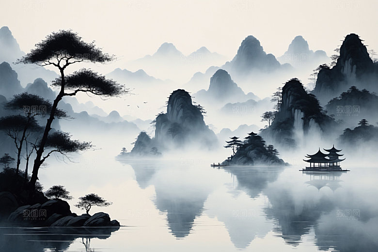 水墨中国风细腻装饰画