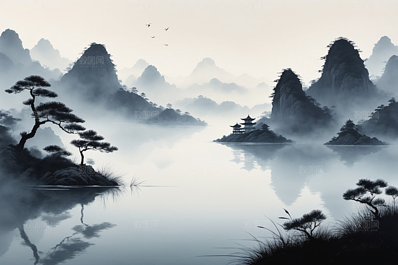 水墨山水唯美装饰画