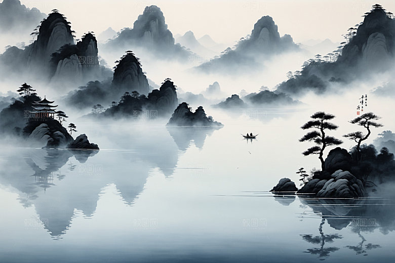 水墨山水唯美装饰画