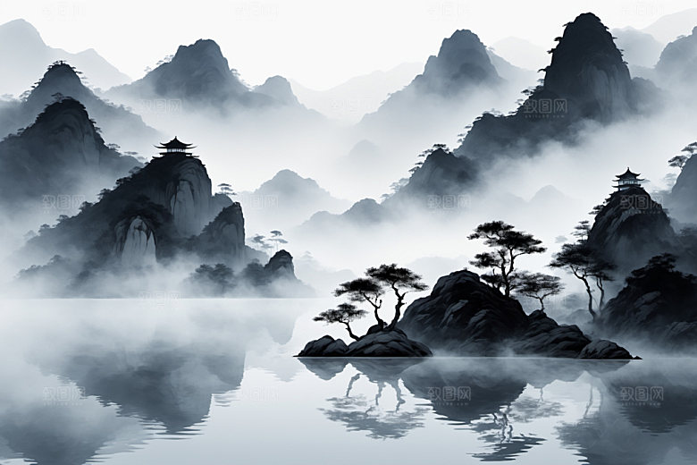 水墨写意山水装饰画