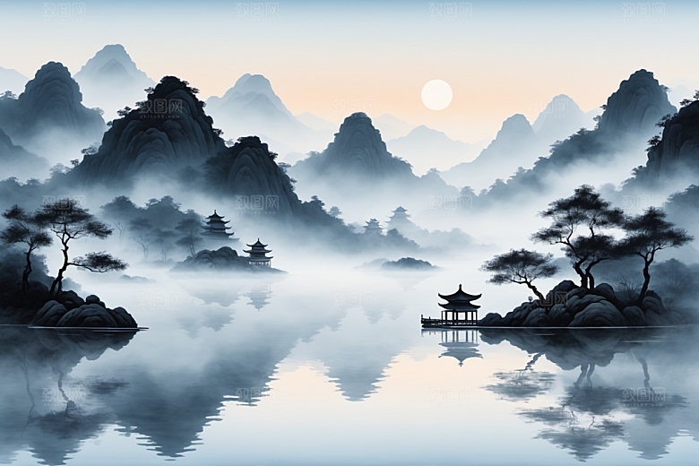 水墨唯美细腻装饰画