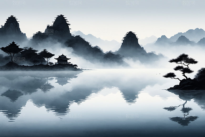 水墨写意山水装饰画