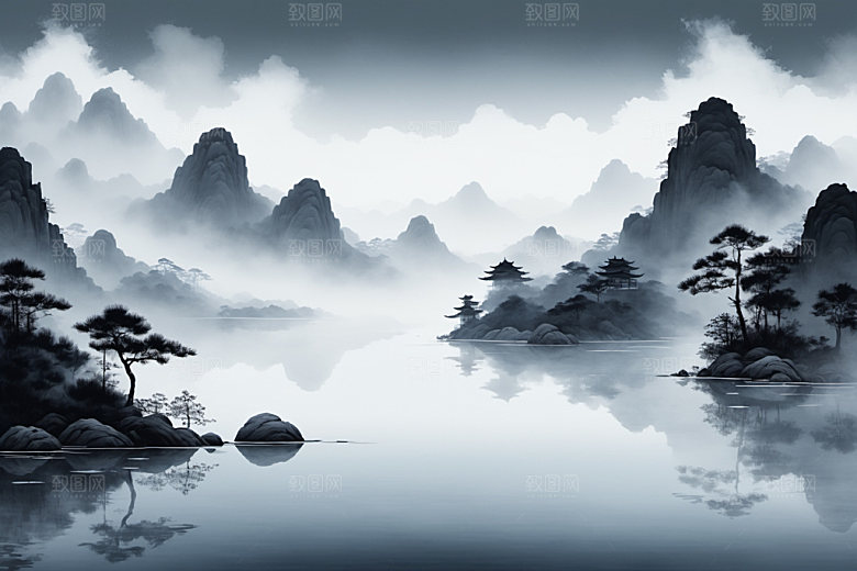 水墨国画唯美装饰画