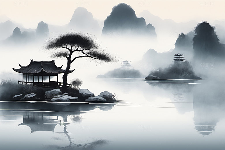 水墨山水意境装饰画
