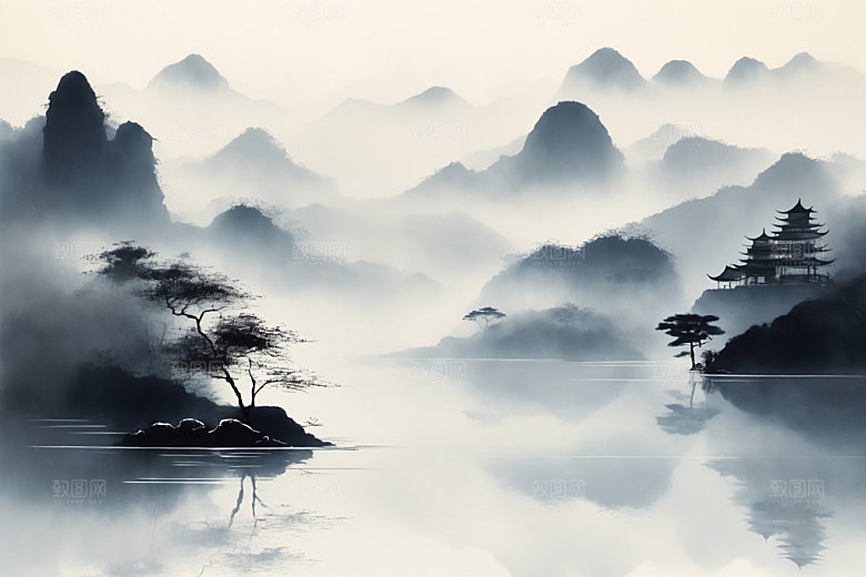 水墨意境山水装饰画