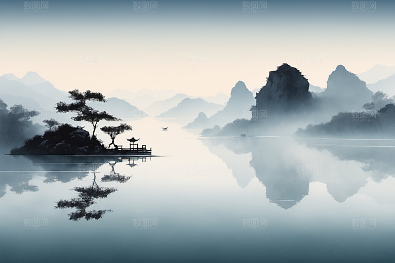 水墨唯美细腻装饰画