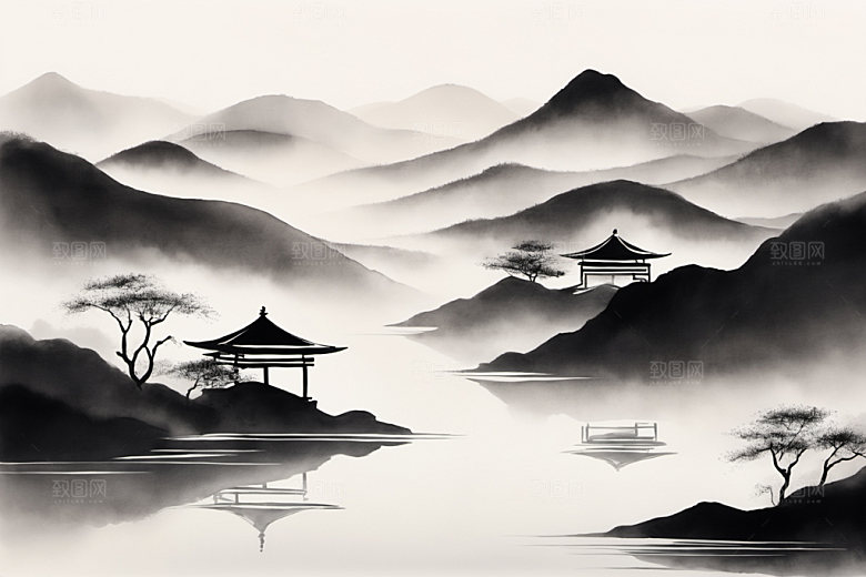 水墨山水高清装饰画
