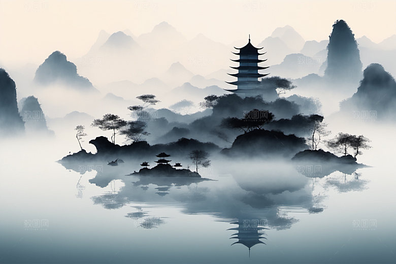 水墨山水唯美装饰画