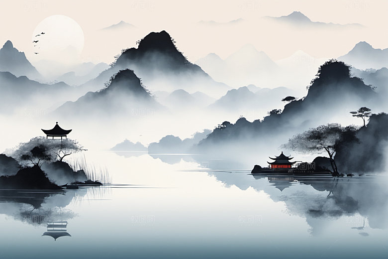 水墨细腻唯美装饰画