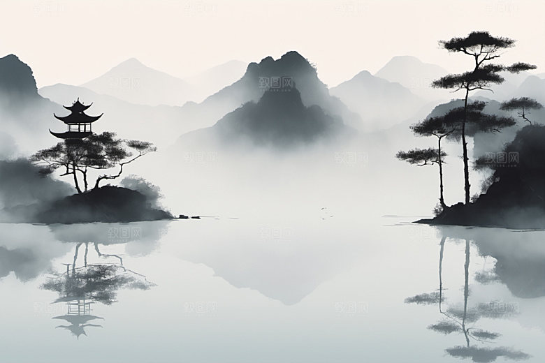 水墨细腻唯美装饰画