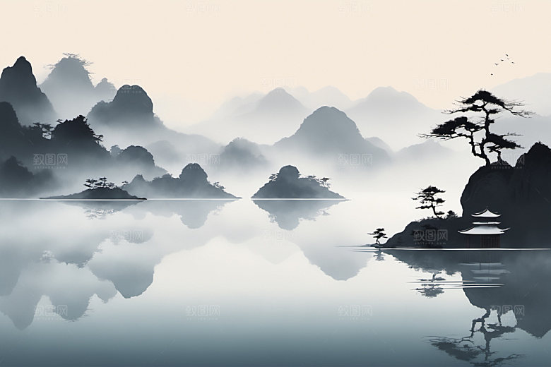 水墨细腻中国风装饰画