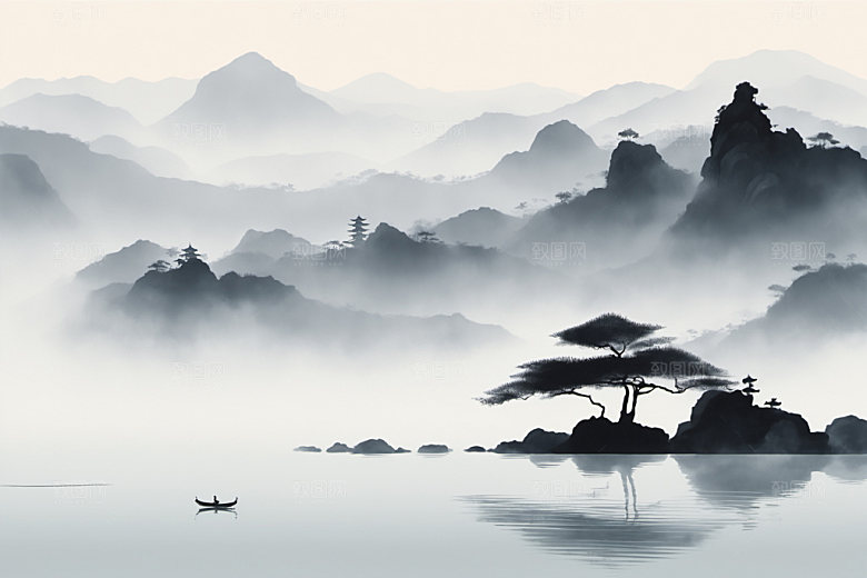 水墨意境山水装饰画
