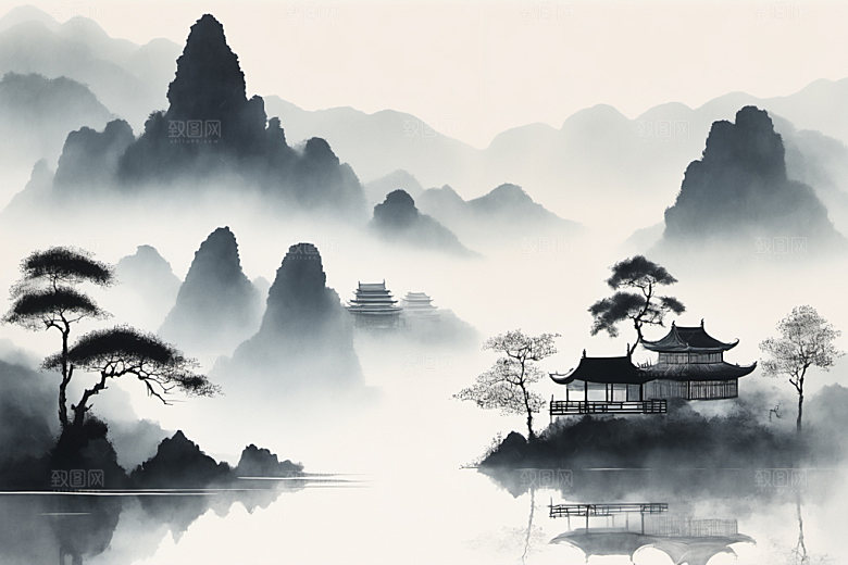 水墨山水国画装饰画