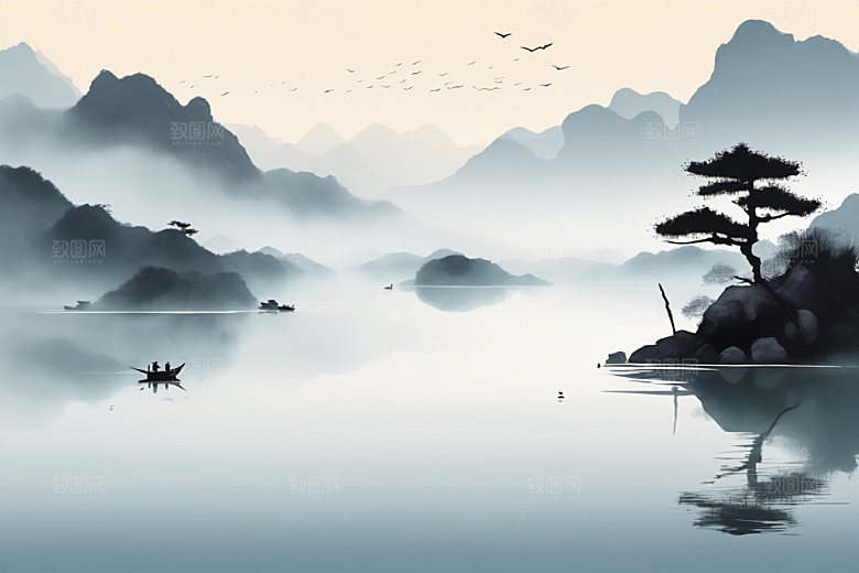 水墨写意唯美装饰画