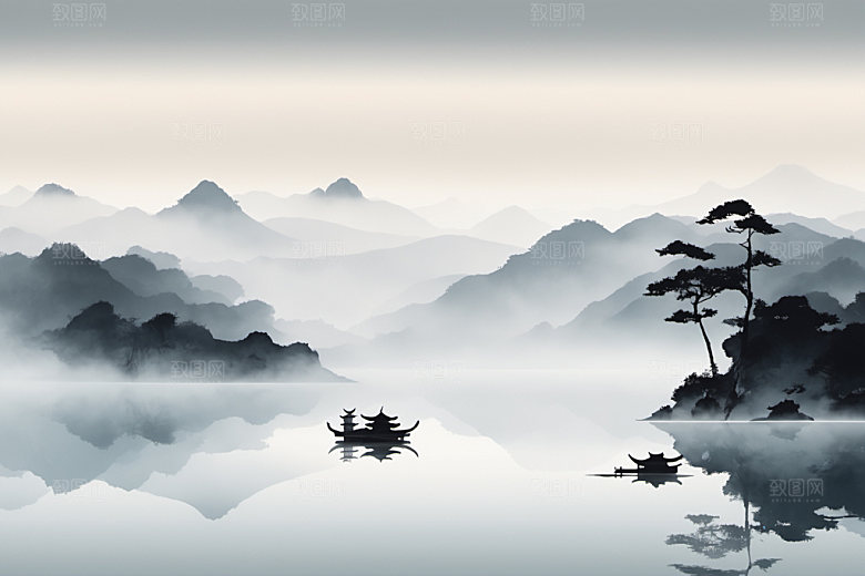 水墨写意唯美装饰画