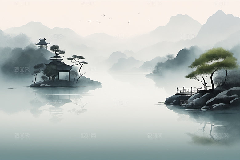 水墨细腻唯美装饰画