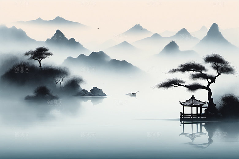 水墨山水细腻装饰画