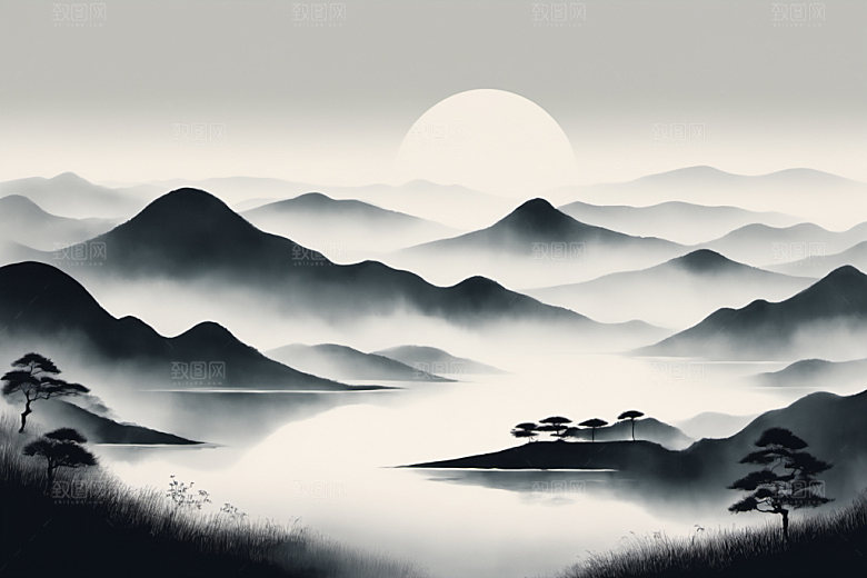 水墨细腻山水装饰画