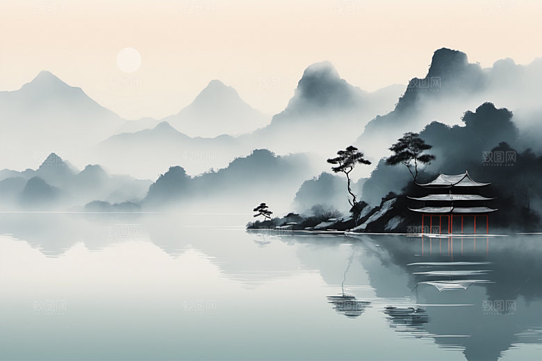 水墨意境山水装饰画