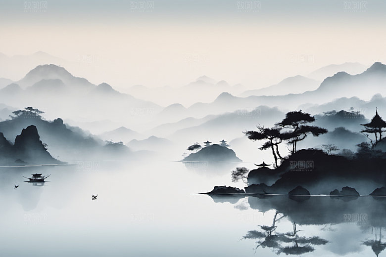 水墨山水唯美装饰画