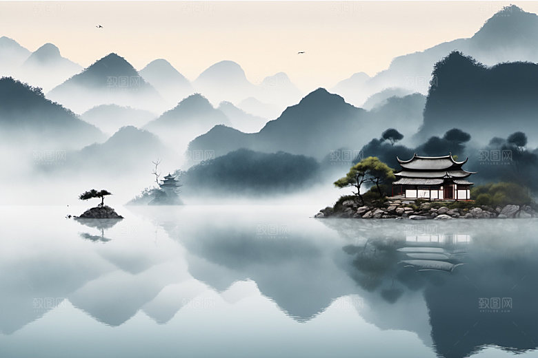 水墨中国风细腻装饰画