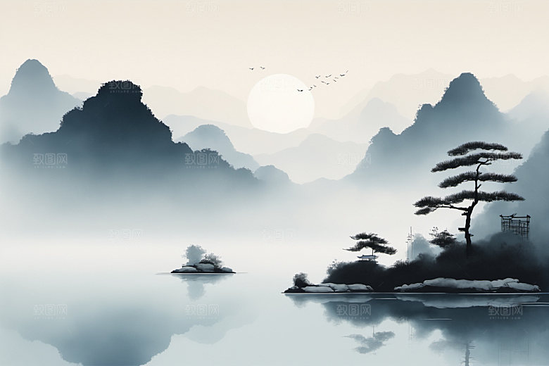 水墨意境山水装饰画