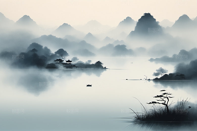 水墨山水细腻装饰画