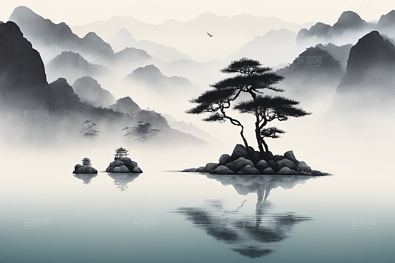 水墨山水意境装饰画