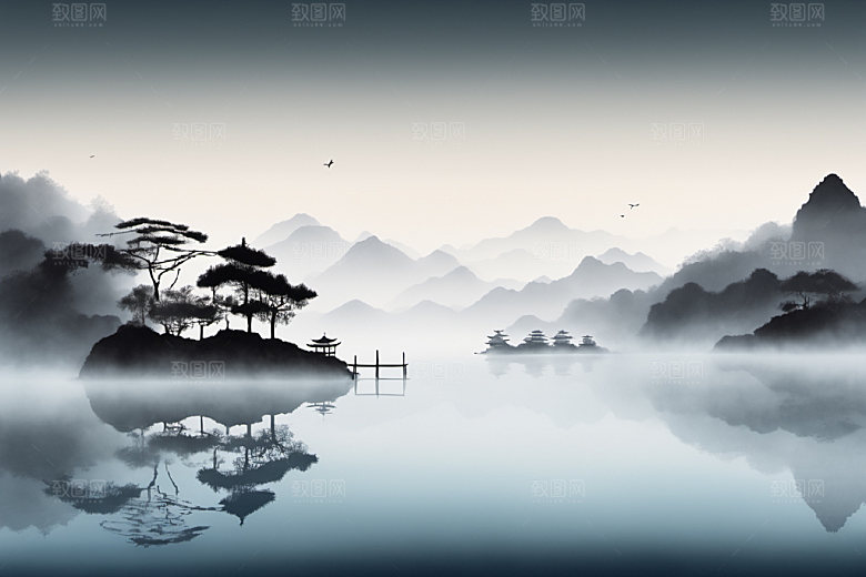 水墨写意山水装饰画