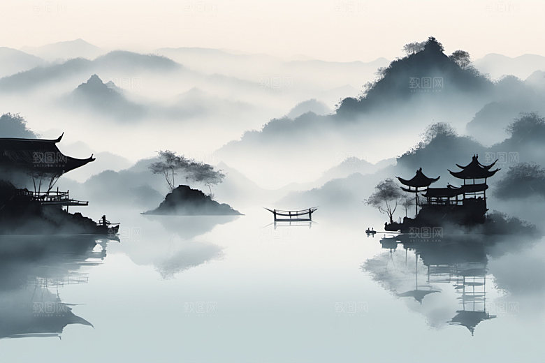 水墨细腻山水装饰画