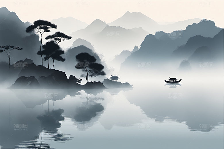 水墨山水意境装饰画