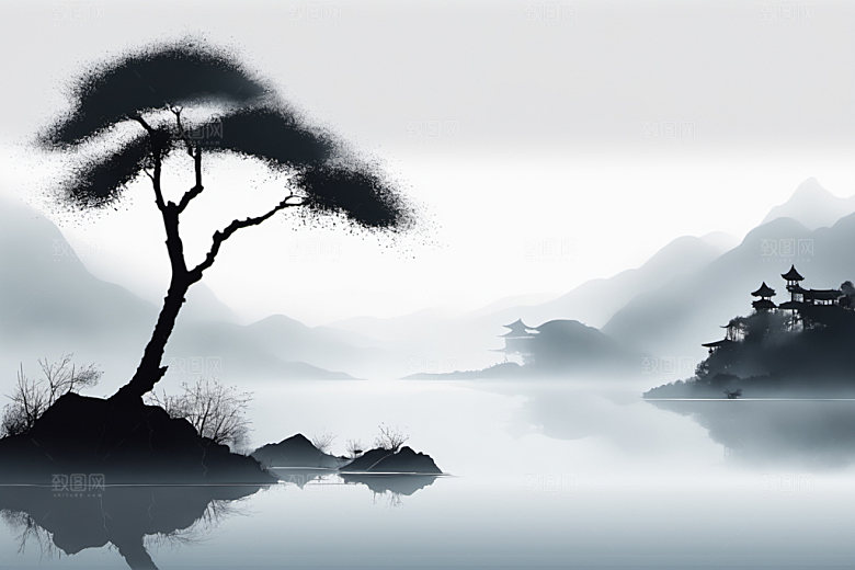水墨山水高清装饰画